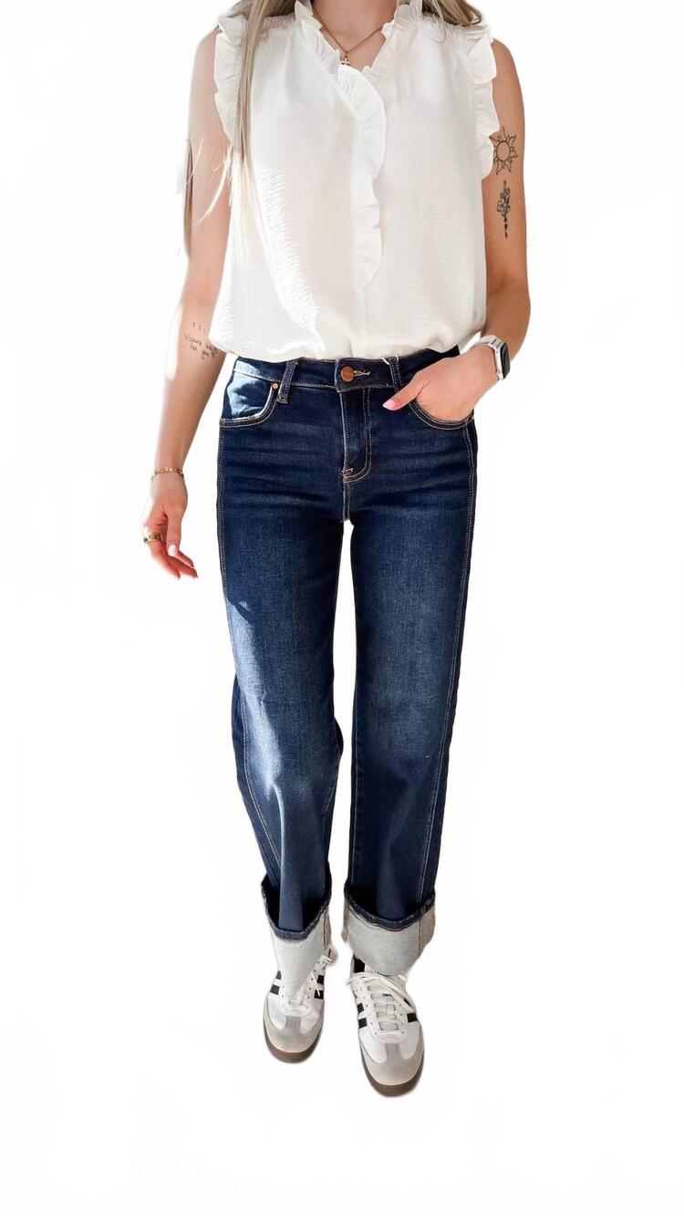 NEW RISEN mid rise cuffed straight jeans in indigo